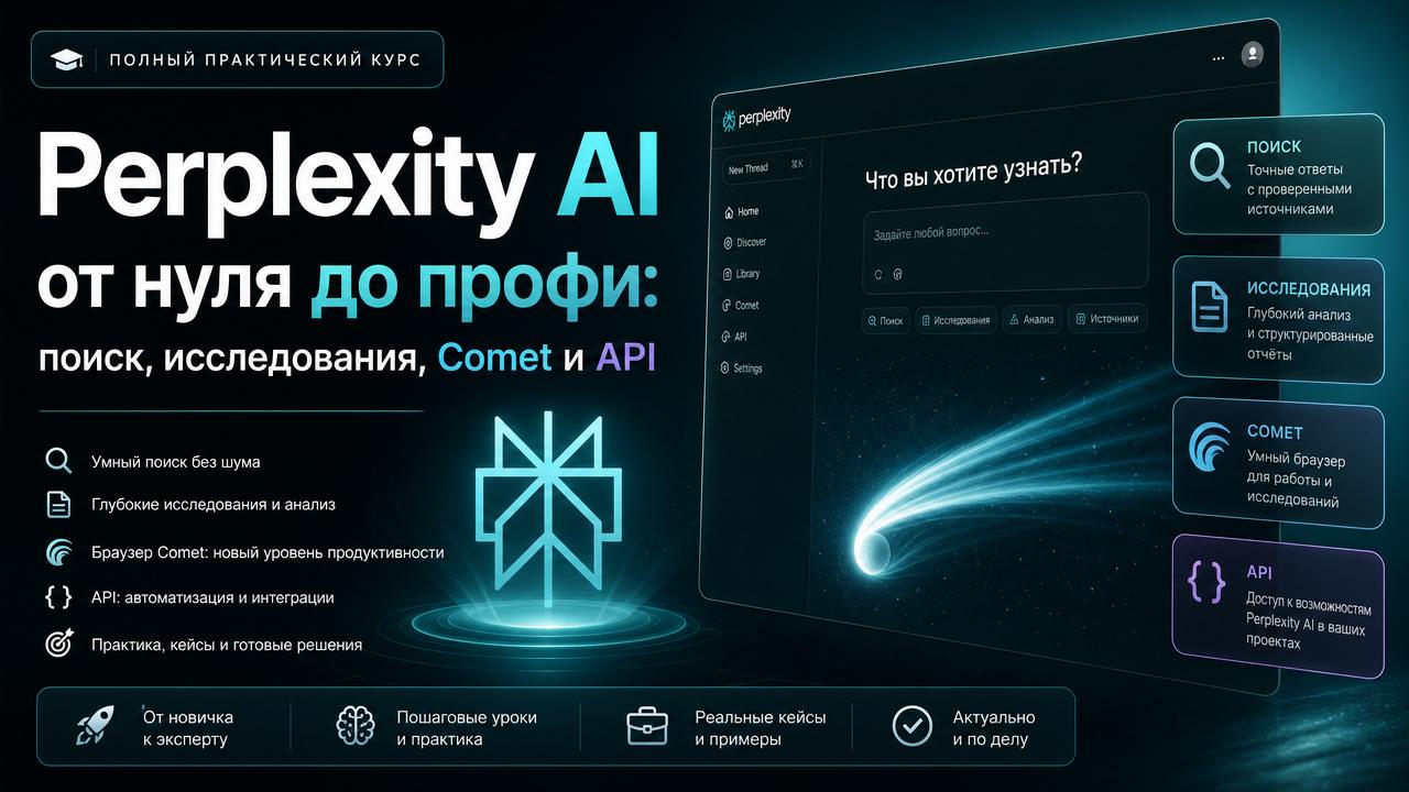Perplexity AI от нуля до профи: поиск, исследования, Comet и API